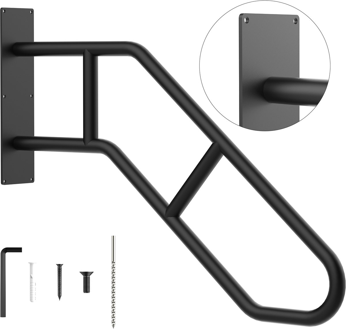 Soontrans - U‑vormige Trapleuning voor 1‑3 treden buiten - Wandmontage Trapleuningen - Metalen Leuning met poedercoating - Veilige Reling voor ouderen - kinderen - gehandicapten - 66CM