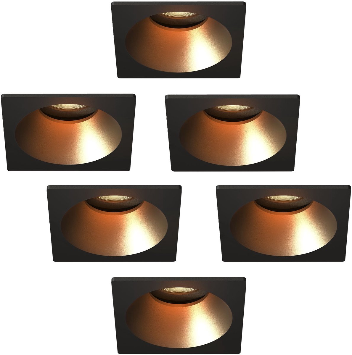 Ledvion – 6x LED Inbouwspot Rond 81x81mm – Zwart – Dimbaar – Kantelbaar – GU10 – 2700K – 3W – IP20