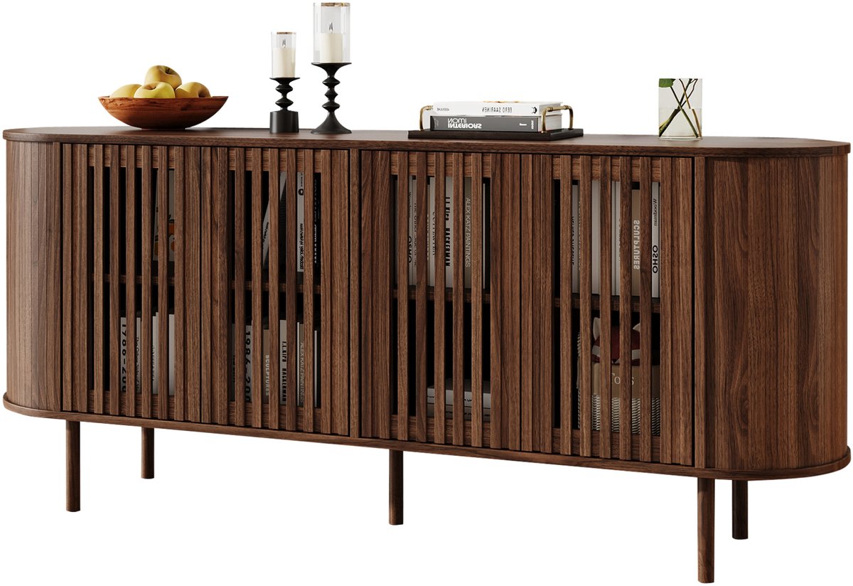 COVREO Dressoir 160x40x70 cm walnoot MDF, met schuifdeuren en planken Walnootkleur