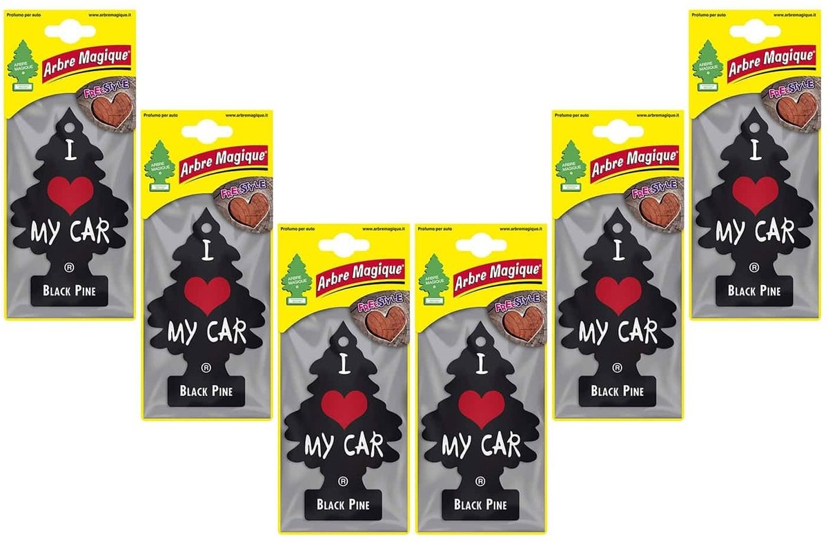 Elzusha - Auto Geurhanger met Zwarte Dennengeur, Set van 6