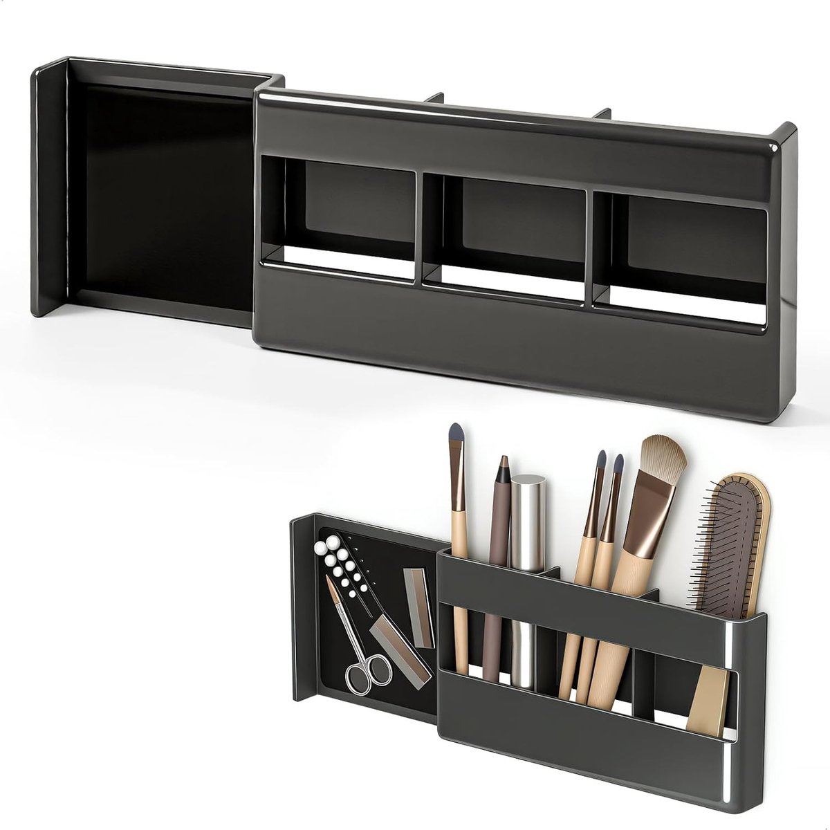 Praktische Make-up Borstel Organizer voor Wandmontage, Smalle Organizer voor Wenkbrauwpotlood, Neushaarschaar en Make-up Accessoires voor Badkamer en Vanity