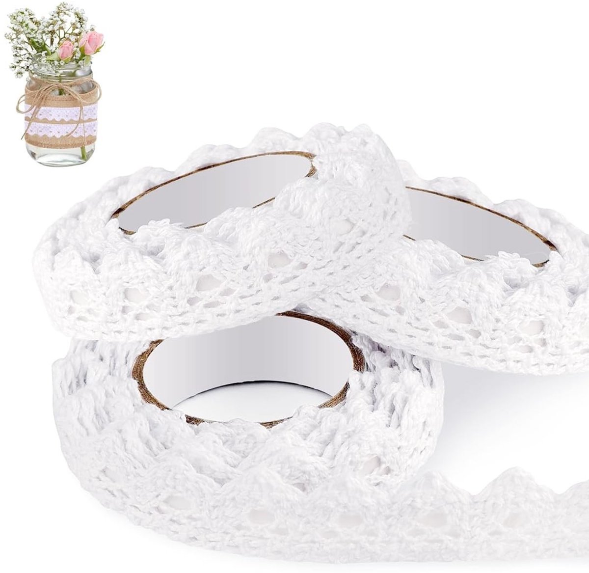 Elzusha - Zelfklevend Kanten Band voor Decoratie (3 Rollen, 1,6 cm x 2 m)