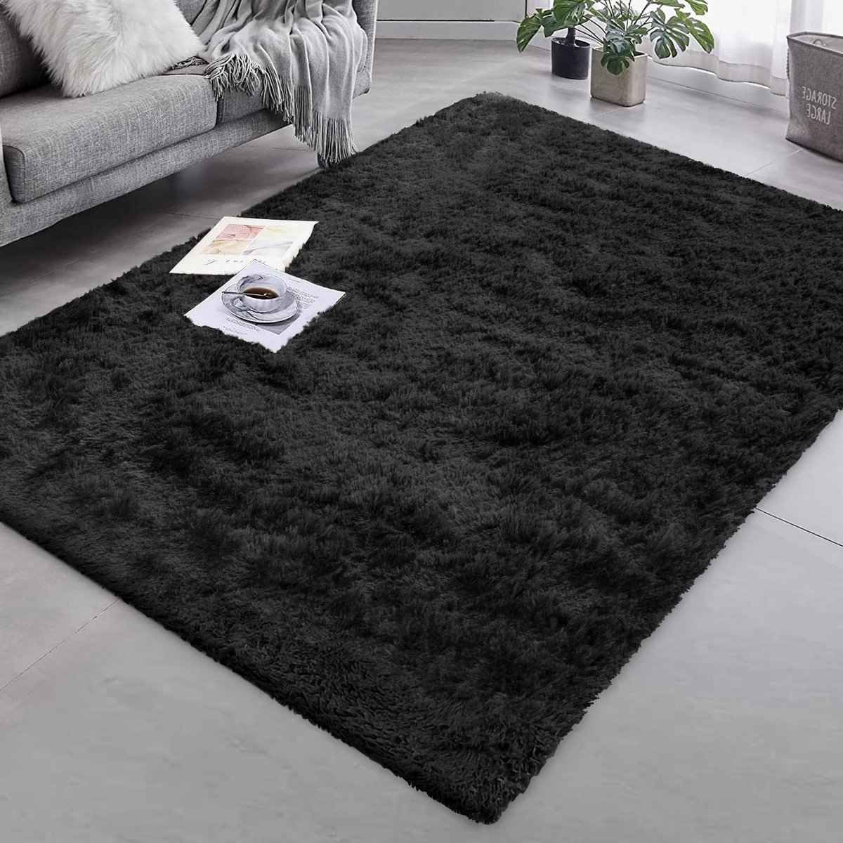 Elzusha - Shaggy Hoogpolig Tapijt, 80 x 150 cm, Zwart