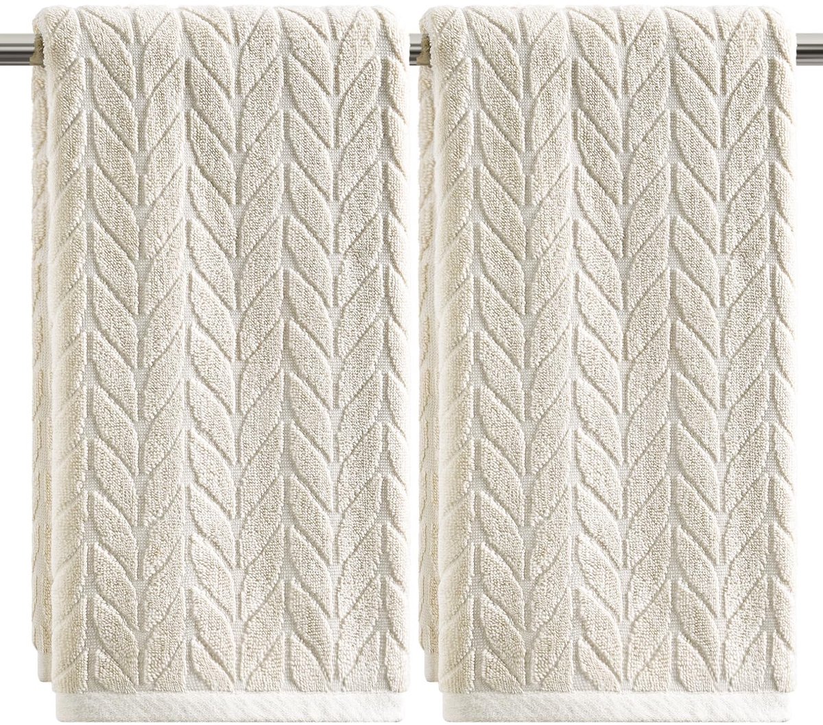 Elzusha - Set van 2 Beige 3D Katoenen Badhanddoeken 35 x 75 cm