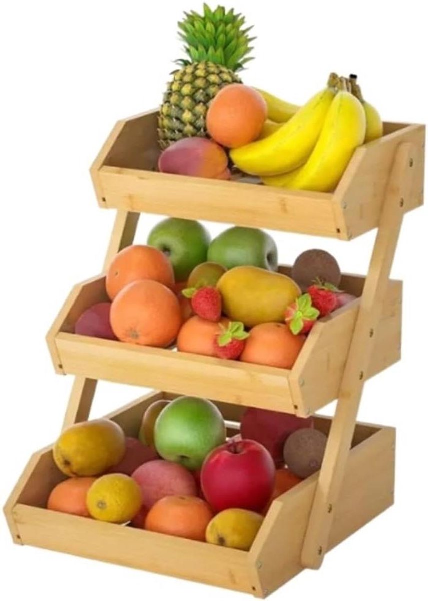 Fruitmand Bamboe - Fruitschaal 3-laags - Keuken Organiseren - Optimale Luchtstroom - 33x30x41cm - Natuurlijk