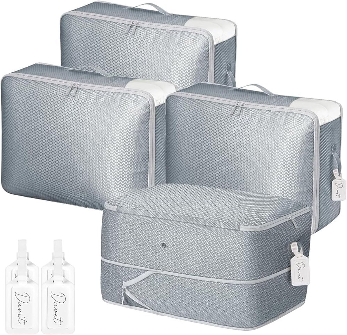 Zelfcompressie Organizer voor Bedlinnen - 4 Stuks Opbergtassen voor Dekens, Kleding en Verhuizing - Grijs