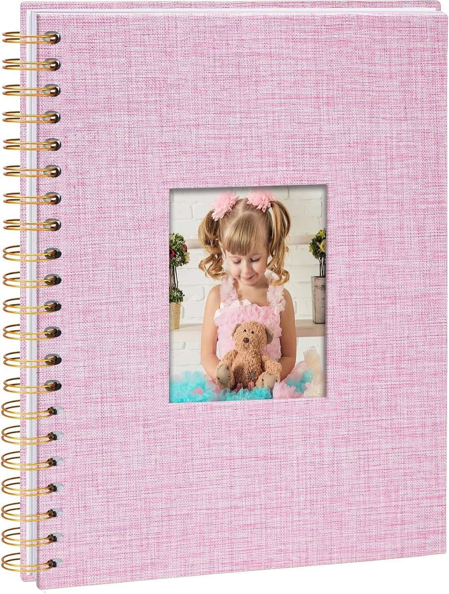 Linnen Fotoalbum 20,5 x 28 cm - Herinneringenboek met 40 Witte Pagina's voor Reizen, Familie, Bruiloften en Kerstmis, Roze
