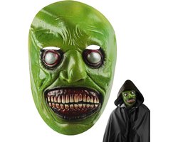 Halloween realistisch horrormasker, Halloween glimlachend demon latex masker, voor volwassenen, carnaval, feesten, cosplay, kostuumaccessoires (groen)