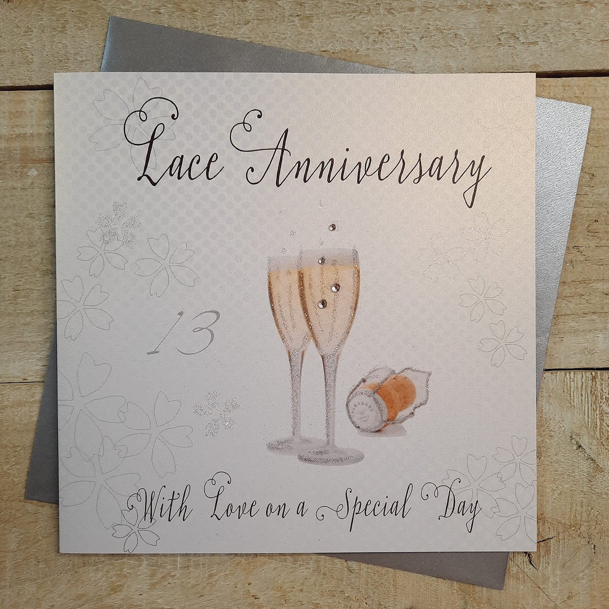 White Cotton Cards"Lace Anniversary With Love On Your Special Day", wenskaart voor de 13e Bruiloft, handgemaakt - ShopVlot