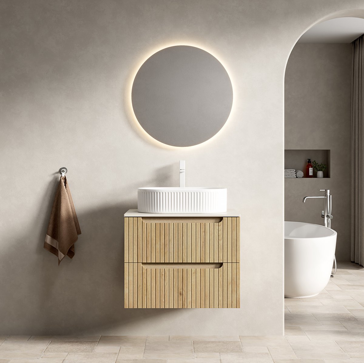 STILVORA Badkamermeubel - Hangend Met Ovale Waskom En 2 Soft-Close Lades - Voor Compacte Badkamers - Hout En Keramiek - 60x46x62,2 Cm