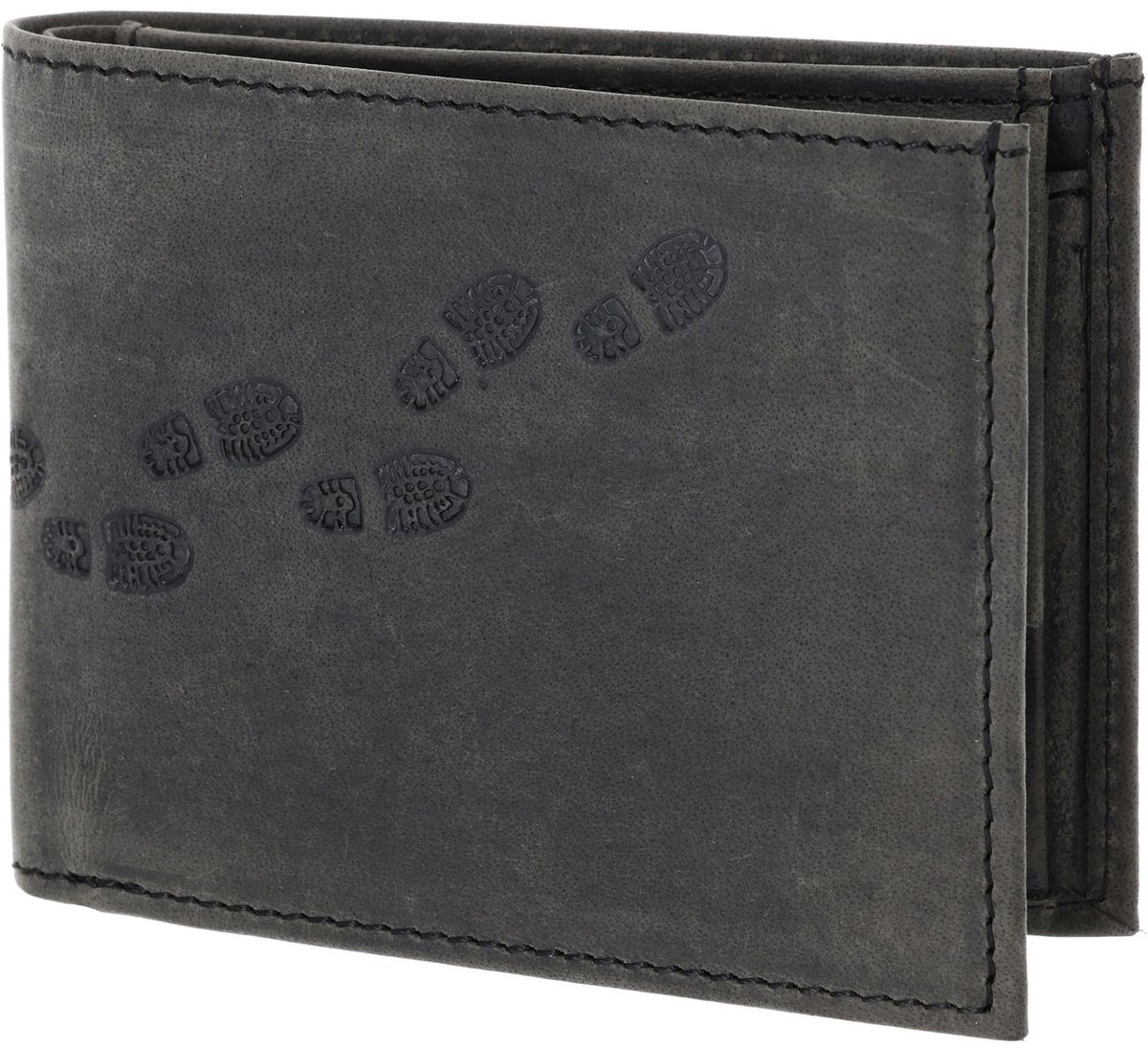 oxmox Leren portemonnee Leather RFID Protect Pocketbörse Footsteps 2.0 Embossed Vintage Black zwart