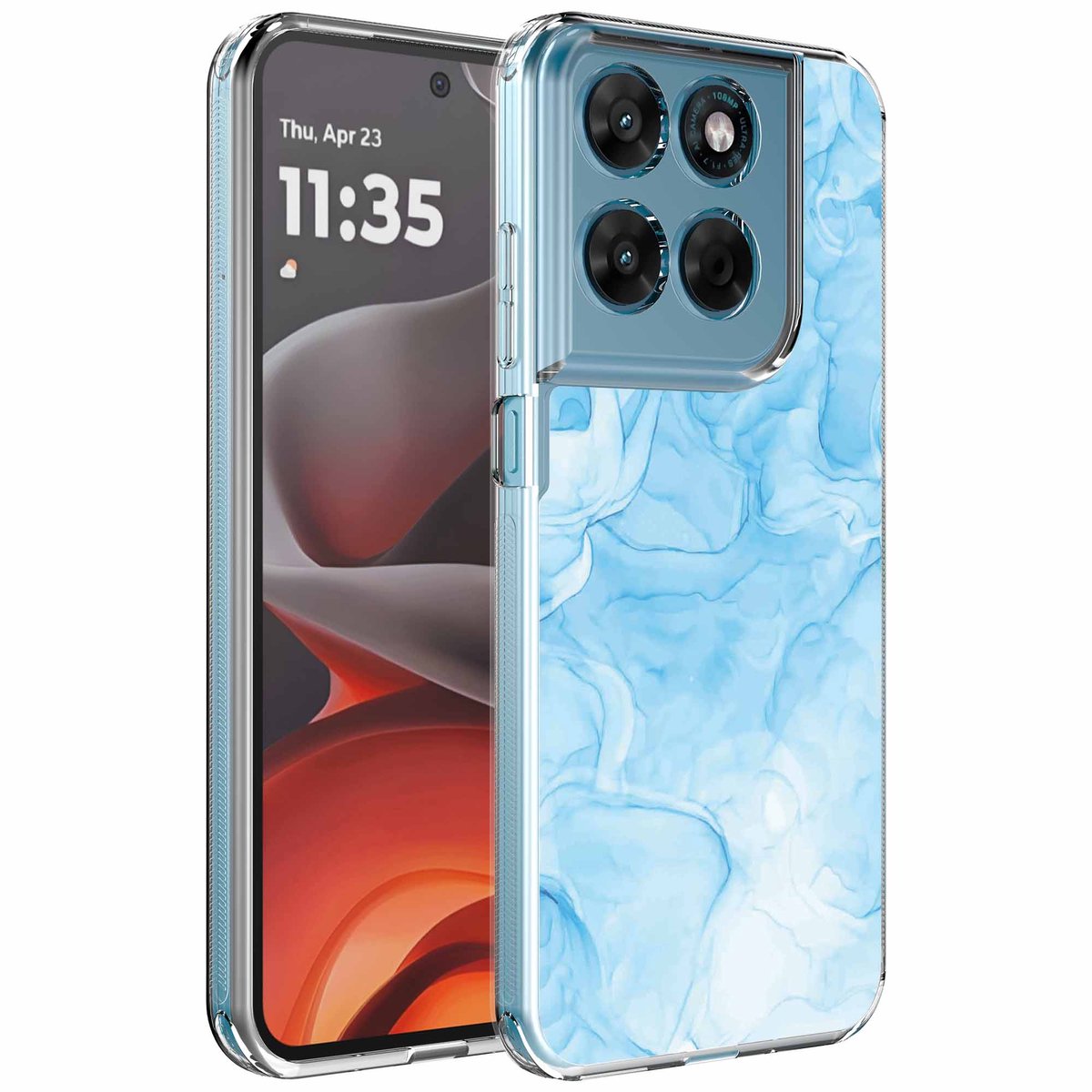Smartphonica Geschikt voor Motorola Moto G15 Telefoonhoesje met Lichtblauw Marmer opdruk - Draadloos op te laden - Shockproof Siliconen TPU Strong Case - Sterk Schokbestendig Telefoonhoesje geschikt voor Motorola Moto G15