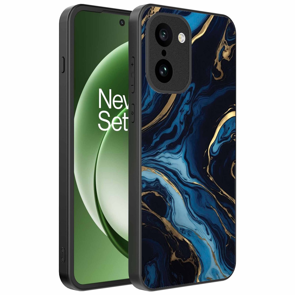 Geschikt voor OnePlus 15R Telefoonhoesje met marmer opdruk - TPU backcover case gold blue marble design - Goud Blauw - Smartphonica geschikt voor OnePlus 15R