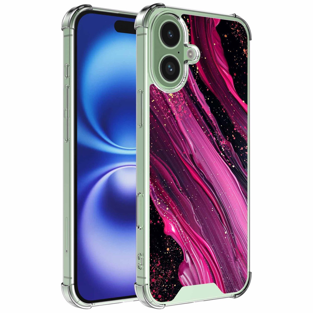 Smartphonica Geschikt voor iPhone 16 Telefoonhoesje met Paars Roze Marmer opdruk - Draadloos op te laden - Shockproof Siliconen TPU Strong Case - Sterk Schokbestendig Telefoonhoesje geschikt voor iPhone 16