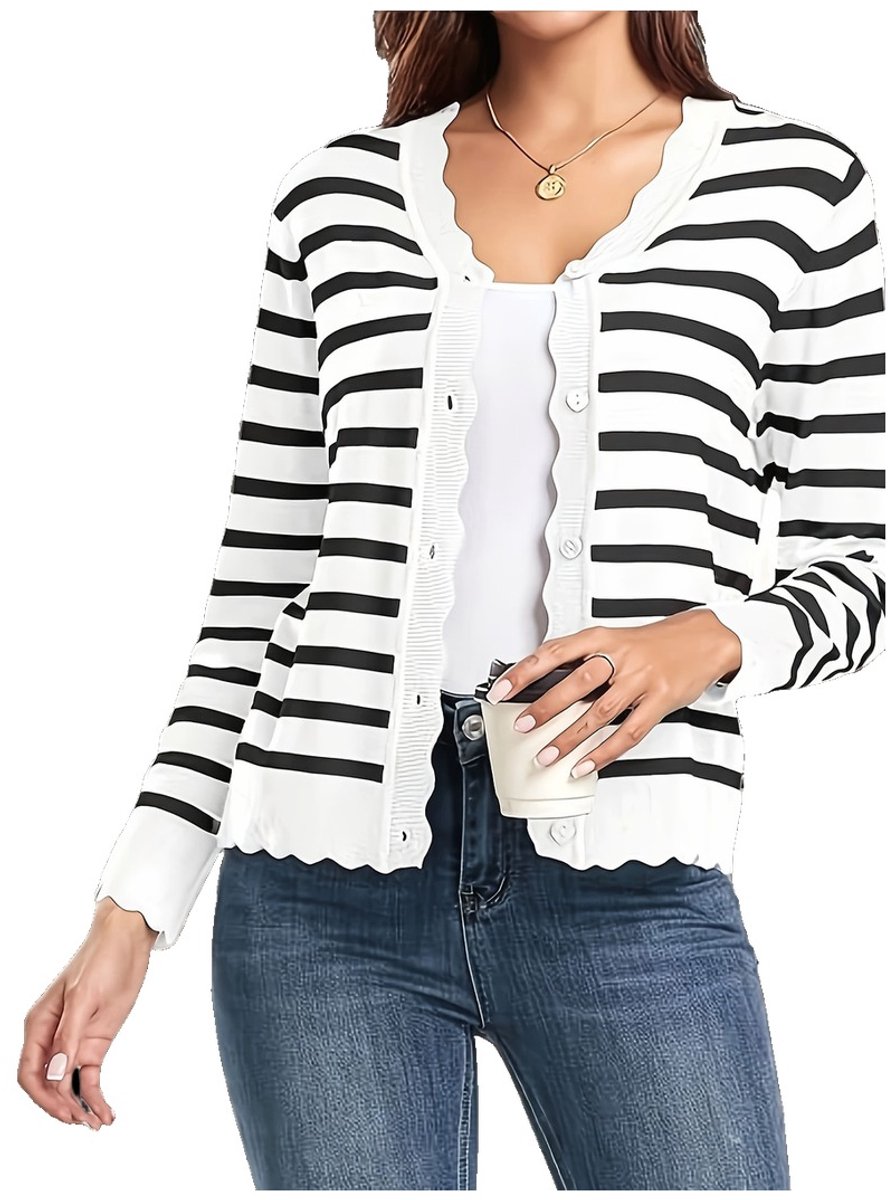 Currero Cardigan Dames Vest Vrouwen Met Knopen Volwassenen Warm Gebreid Vest Long Gestreept