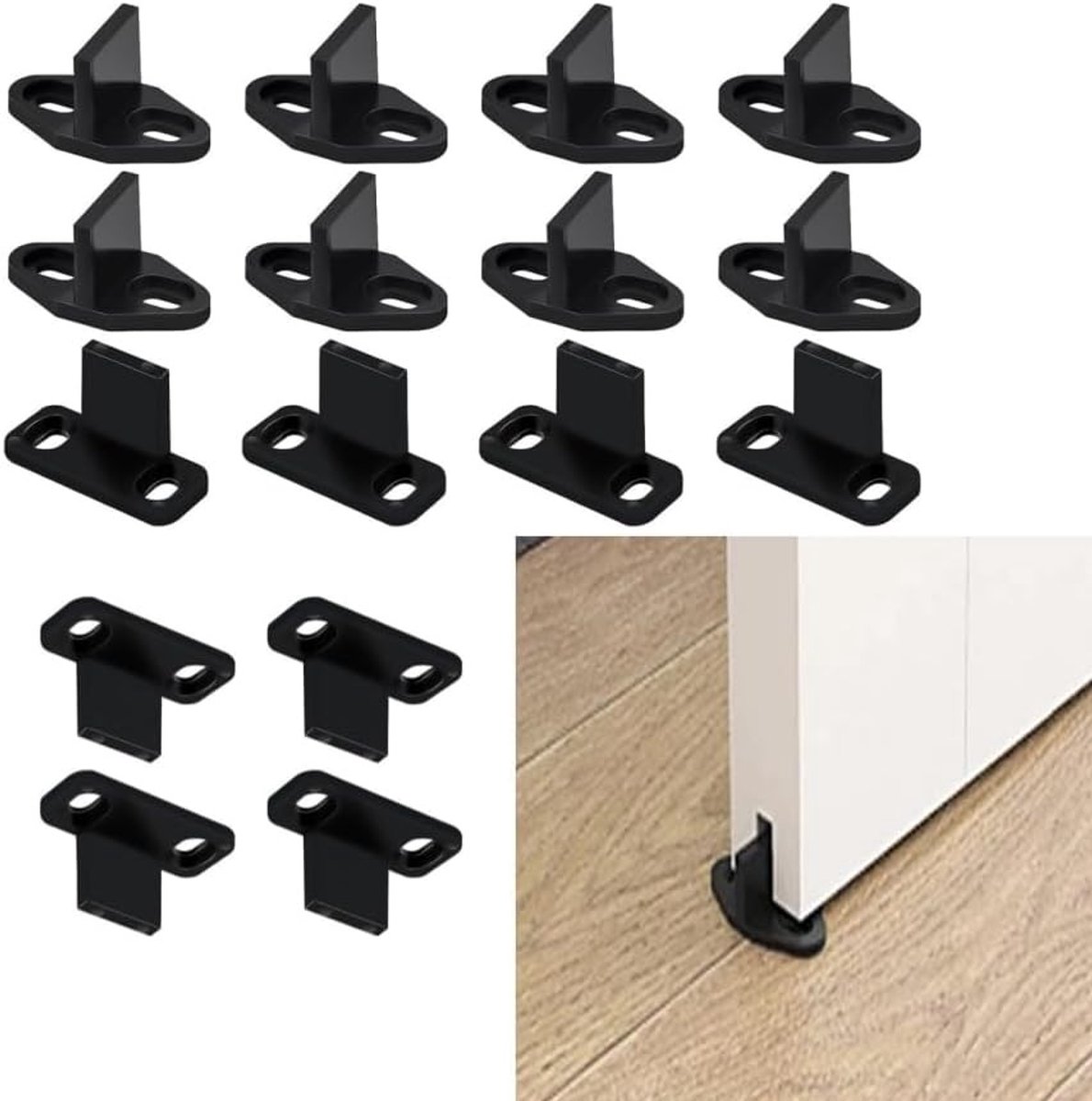 Set van 20 kunststof vloergeleiders voor schuifdeuren - T-vormig en L-vormig - Zwart, ideaal voor soepel openen en sluiten van deuren