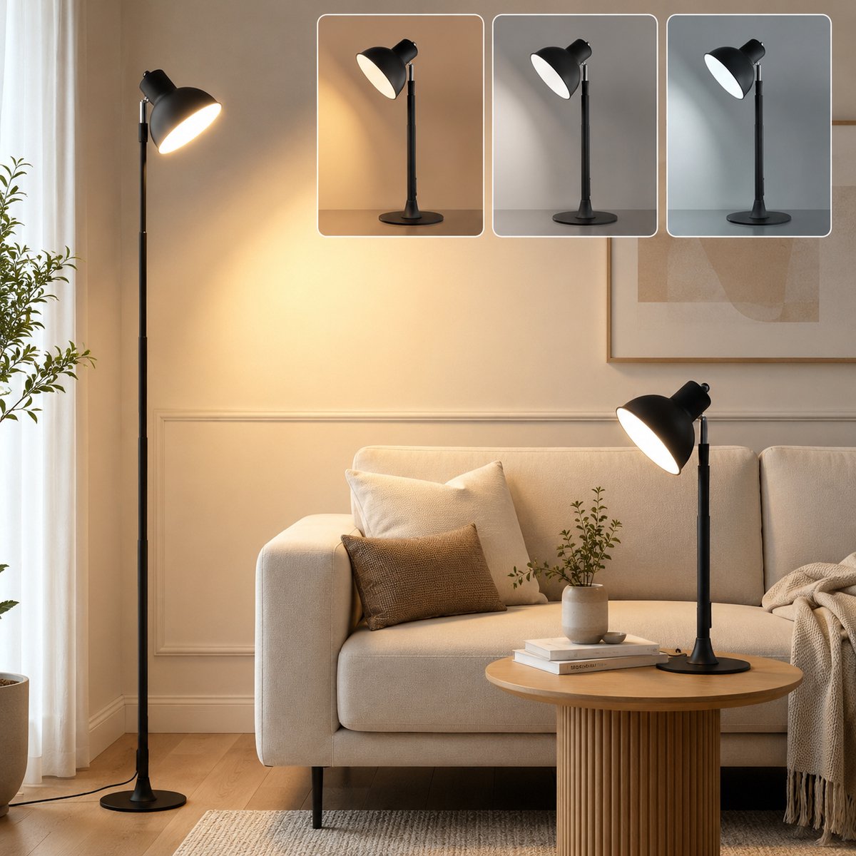 Lapamax 2-in-1 Bureaulamp met Hoogte Verstelbaar 45-145 cm - Dimbare Leeslamp met 150° Verstelbare Lampkop - 3 Lichtkleuren & Traploos-Tafellamp/Vloerlamp voor Thuiswerk, Studie en Woonkamer - USB Voeding