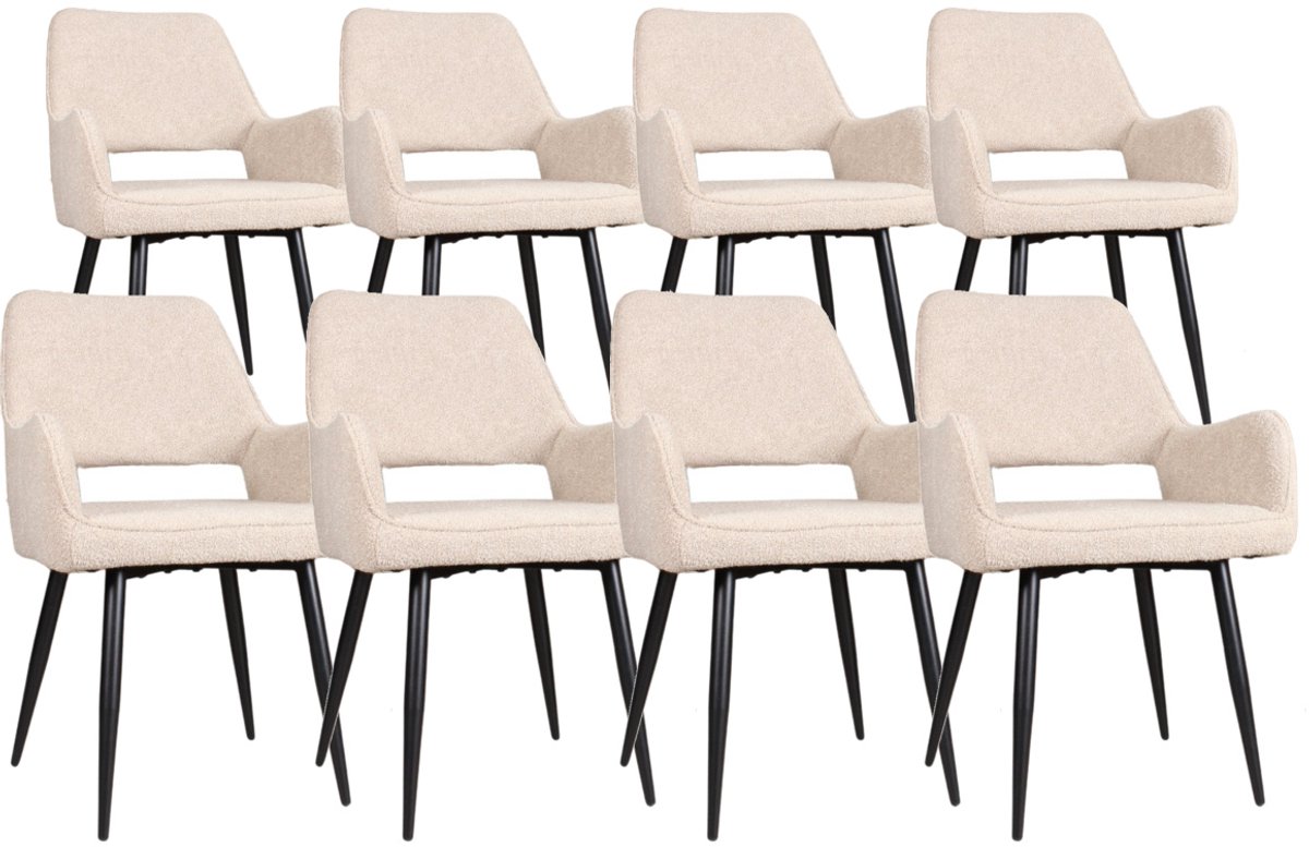 DS4U® - Lenon armstoel - Set van 8 - Beige - Boucle