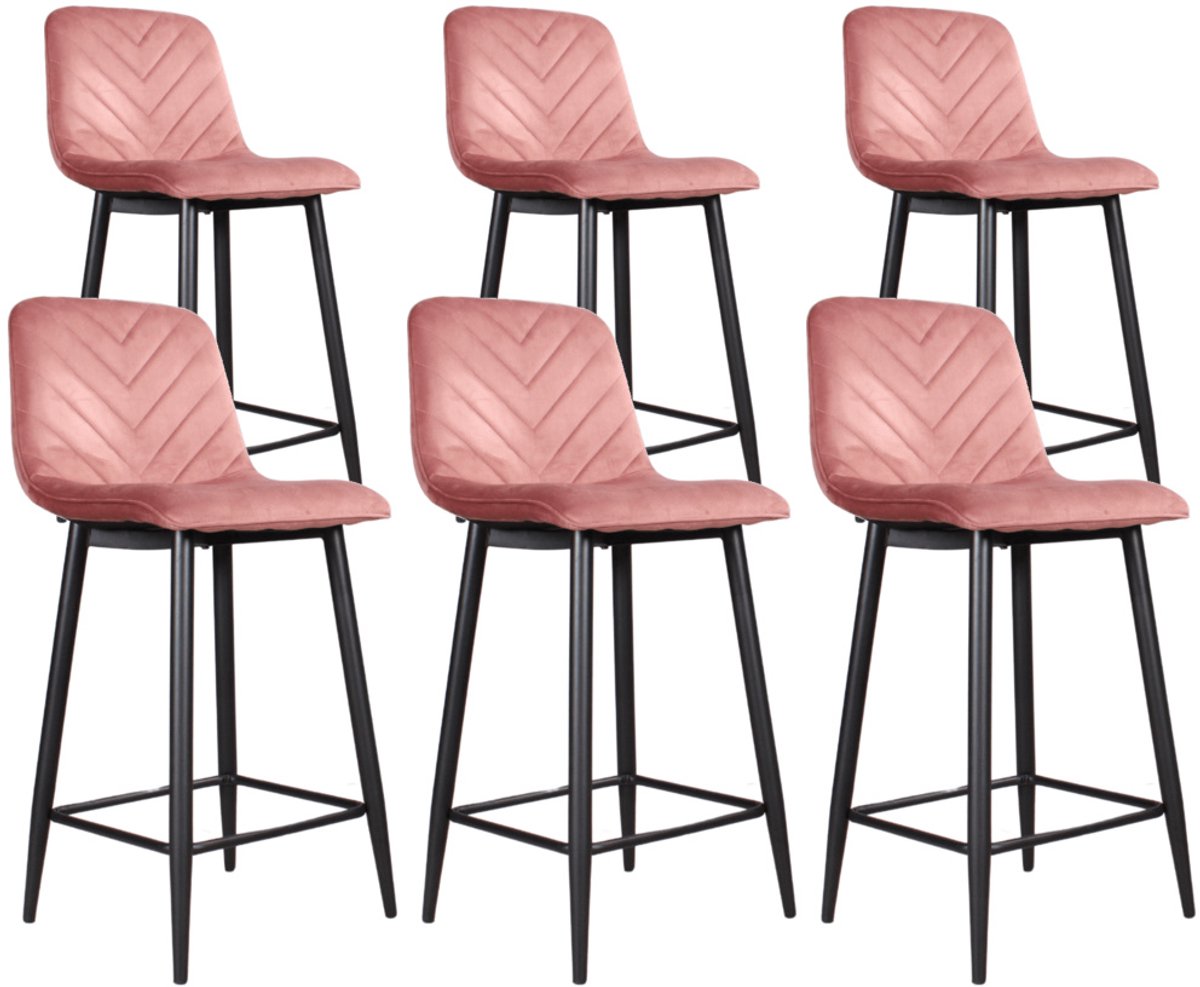 DS4U® - Gaby barkruk 65 cm - Set van 6 - Roze - Velvet