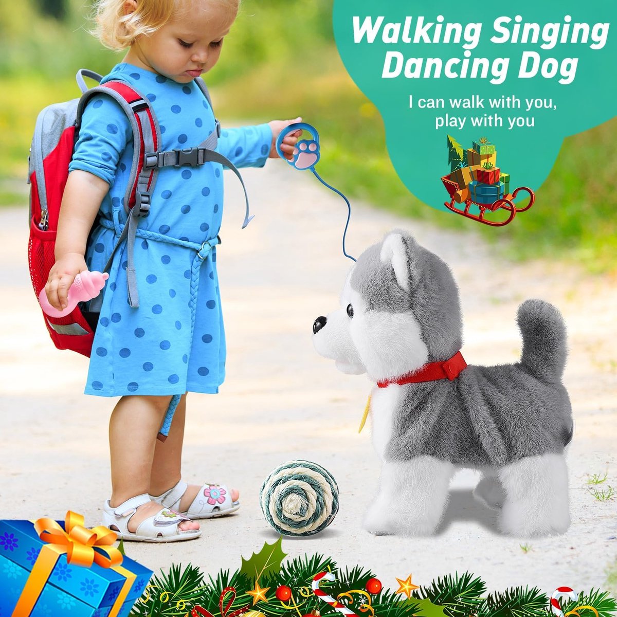 LG Husky Loophond voor Kinderen Blaffende Interactieve Muzikale Robothond Hondenspeelgoed Herhaalt Wat Je Zegt, Likkende Tong, Wiegende Staart, Afstandsbediening Peuterspeelgoed voor Meisjes en thumbnail 4