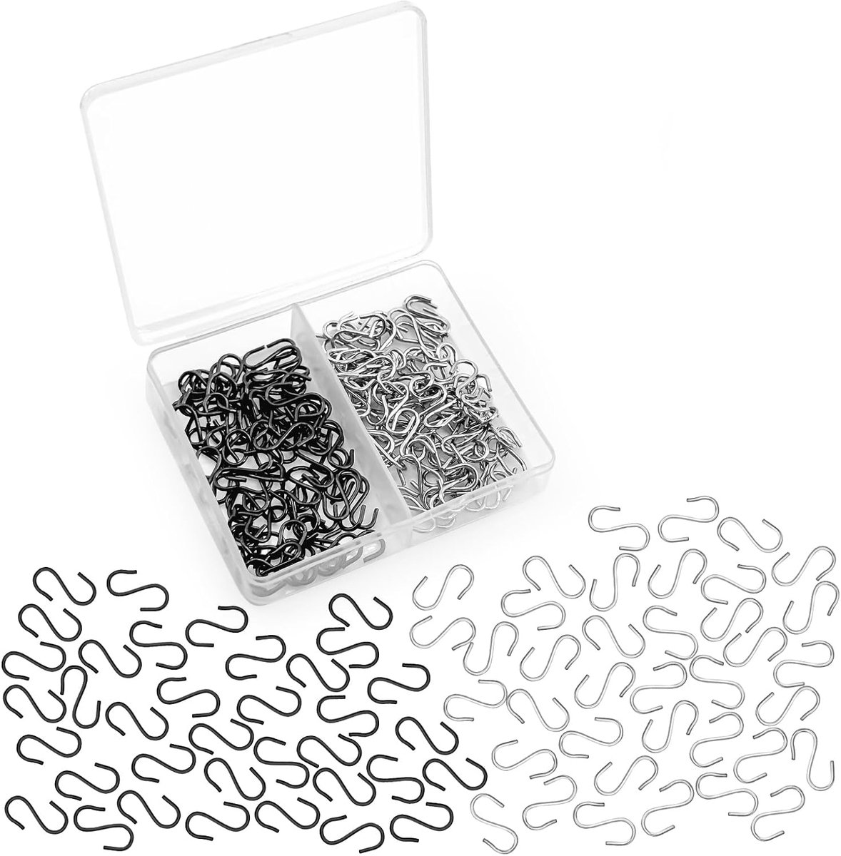 SnelShoppen - 150 Stuks Mini S Haakjes voor Ophangen, Duurzaam en Stevig, Kleine Metaal Haakjes in Zilver en Zwart, Ideaal voor DIY Creaties en Sierad