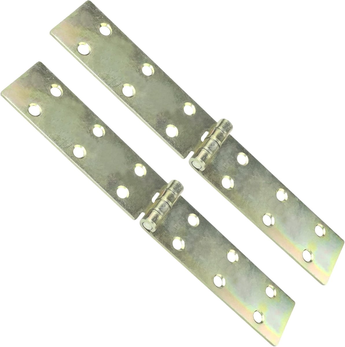 - C57918 - Set van 2 rechthoekige universele scharnieren 150x25 mm met 12 gaten - verbindingselement voor timmerwerk - in geel verzinkt staal
