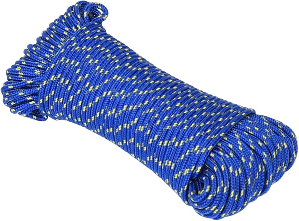 Boottouw, touw voor boten, ankerlijn, aanmeerlijn, polypropyleen touw, gevlochten lijn, blauw 5 mm 25 m polypropyleen