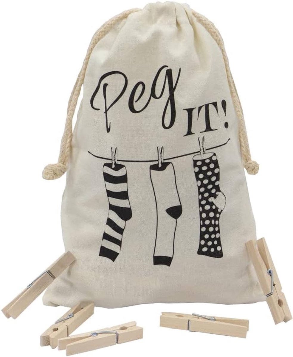 Peg It, Peg Tas met Houten Pinnen, Pack van 100