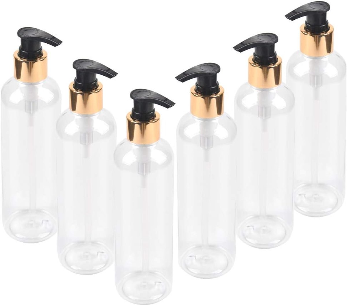 6 stuks PET-lotionflessen, zeep- en lotiondispensers, 250 ml, shampoofles, douchegel, transparant, recyclebaar, thuis, tijdens de reis, handlotioncontainers