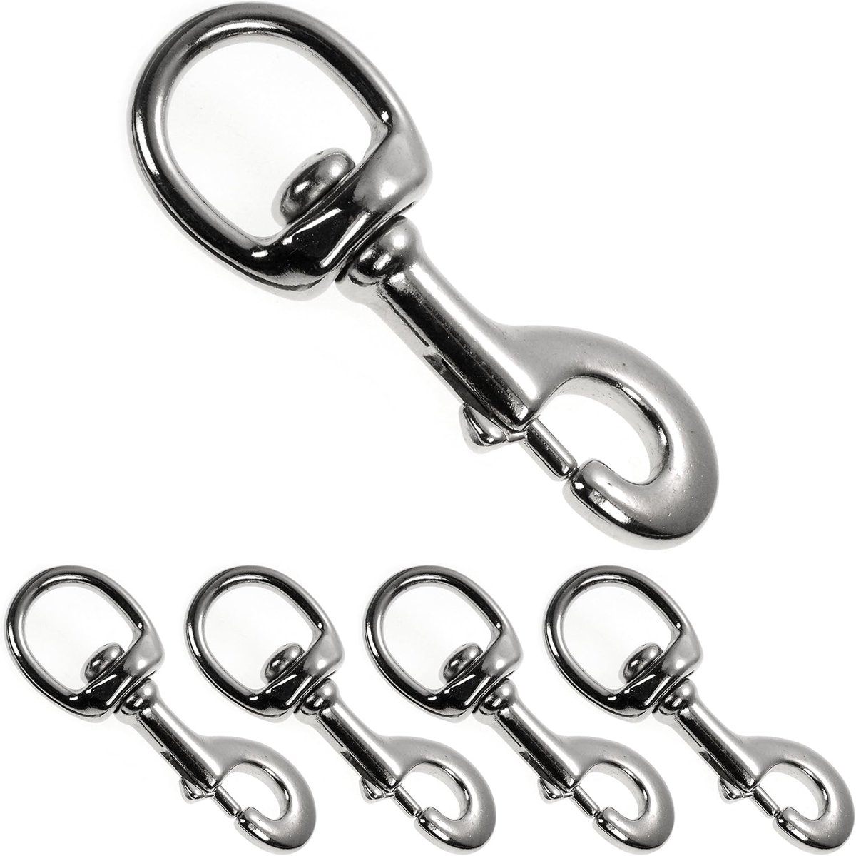 karabijnhaak met draaibare verbinding voor hondenlijn en halsband, 4-delige set, gelegeerd staal, 100 mm, bevestigingshaak voor Paracord 550 DIY lijnen en riemen, uitvoering zilver
