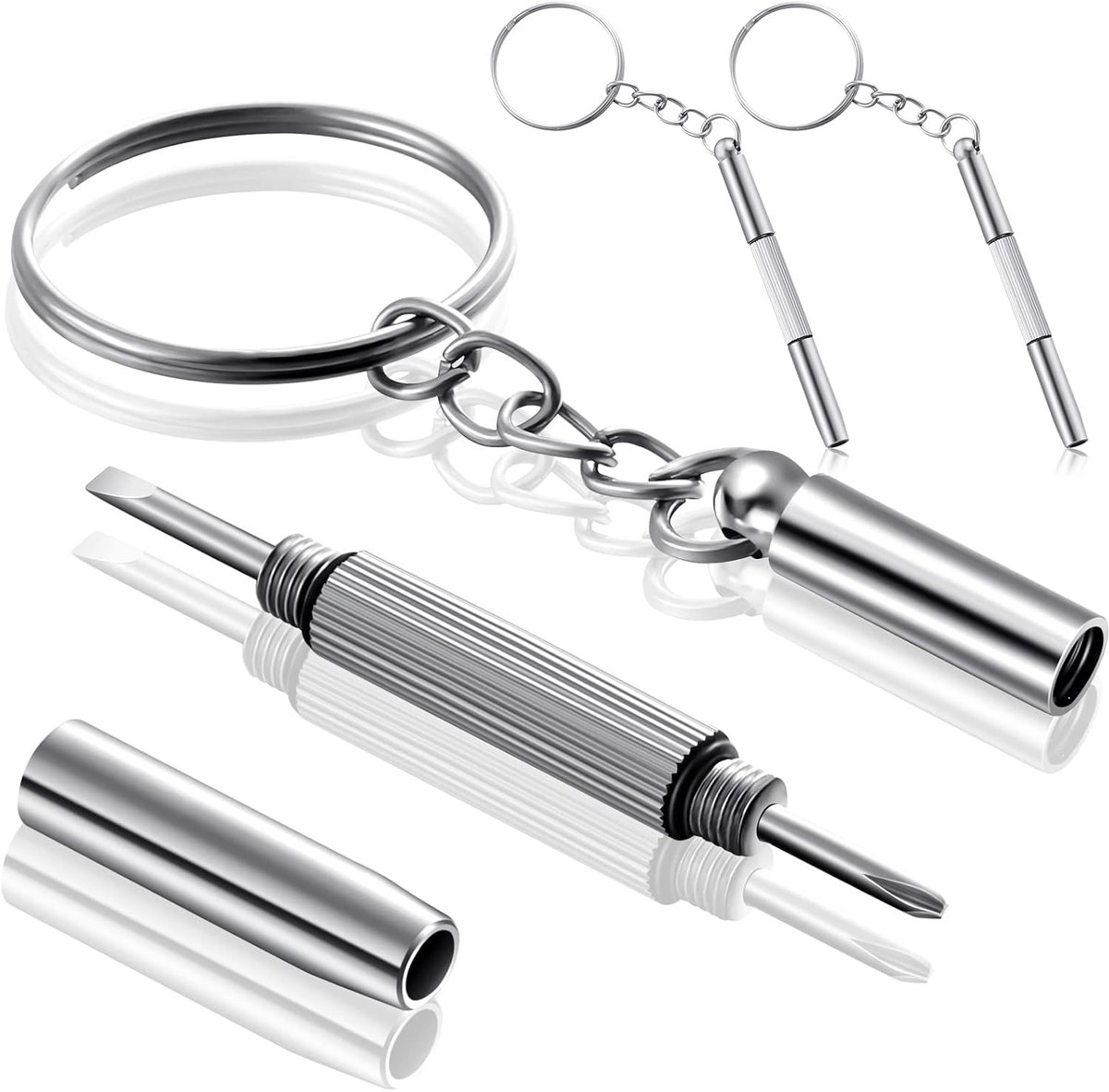 2 stuks mini-brillenschroevendraaier, sleutelhanger, draagbare sleutel, 3-in-1 schroeven voor brilbeugel, brillenreparatieset met schroeven, roestvrij staal, schroevendraaier voor brillen