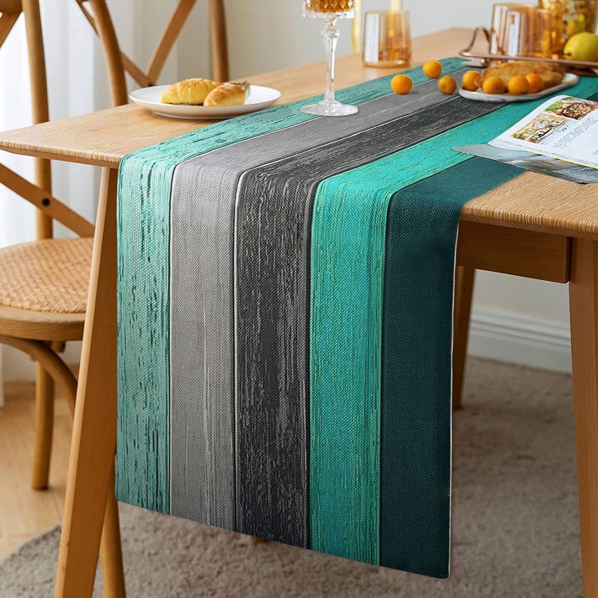 Tafelloper blauw tafelloper voor landhuis wasbaar modern decoratie voor binnen en buiten vakantie feest woonkamer houtnerf tafelloper herfst verjaardag 33 x 183 cm