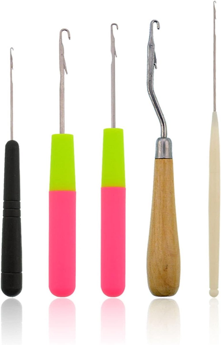 Haaknaald, haaknaald, haarklemgereedschap, gevouwen dreadlock haaknaald, haaknaald, set voor vlechten, haar, tapijten en ander handwerk, 5 stuks