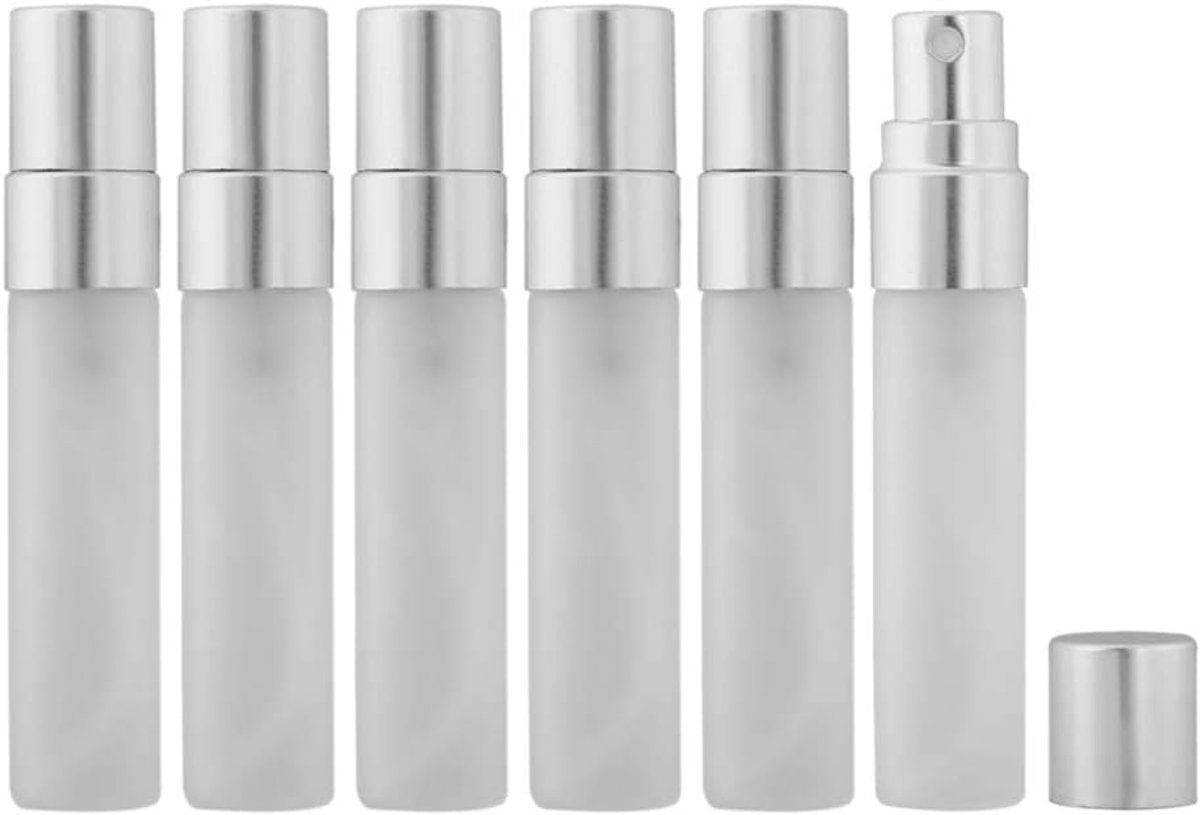 10 stks Fijne Mist 5 ml Verstuiver Heldere Gefroste Glazen Flesje Spuitfles Hervulbare Vloeibare Geur Parfum Lege Geurfles Voor Reis Make-up Feest (Zilver)