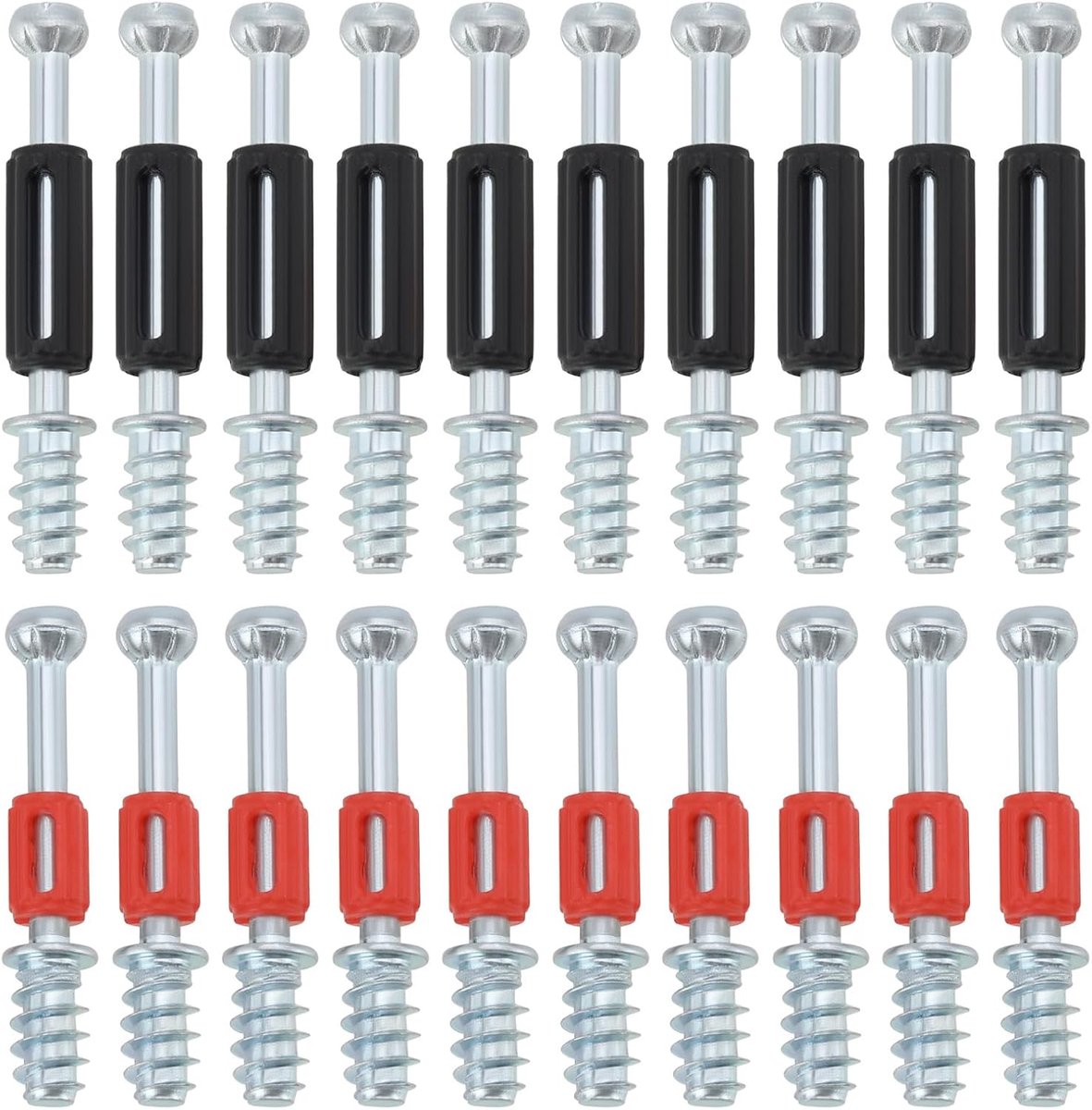 200 STKS Inschroefbare Muurpluggen Meubels Connector Lock Bevestigingsschroef 6mm Draad 100STKS Rood 39mm 100STKS Zwart 45mm voor Garderobe Kast Lade Dresser