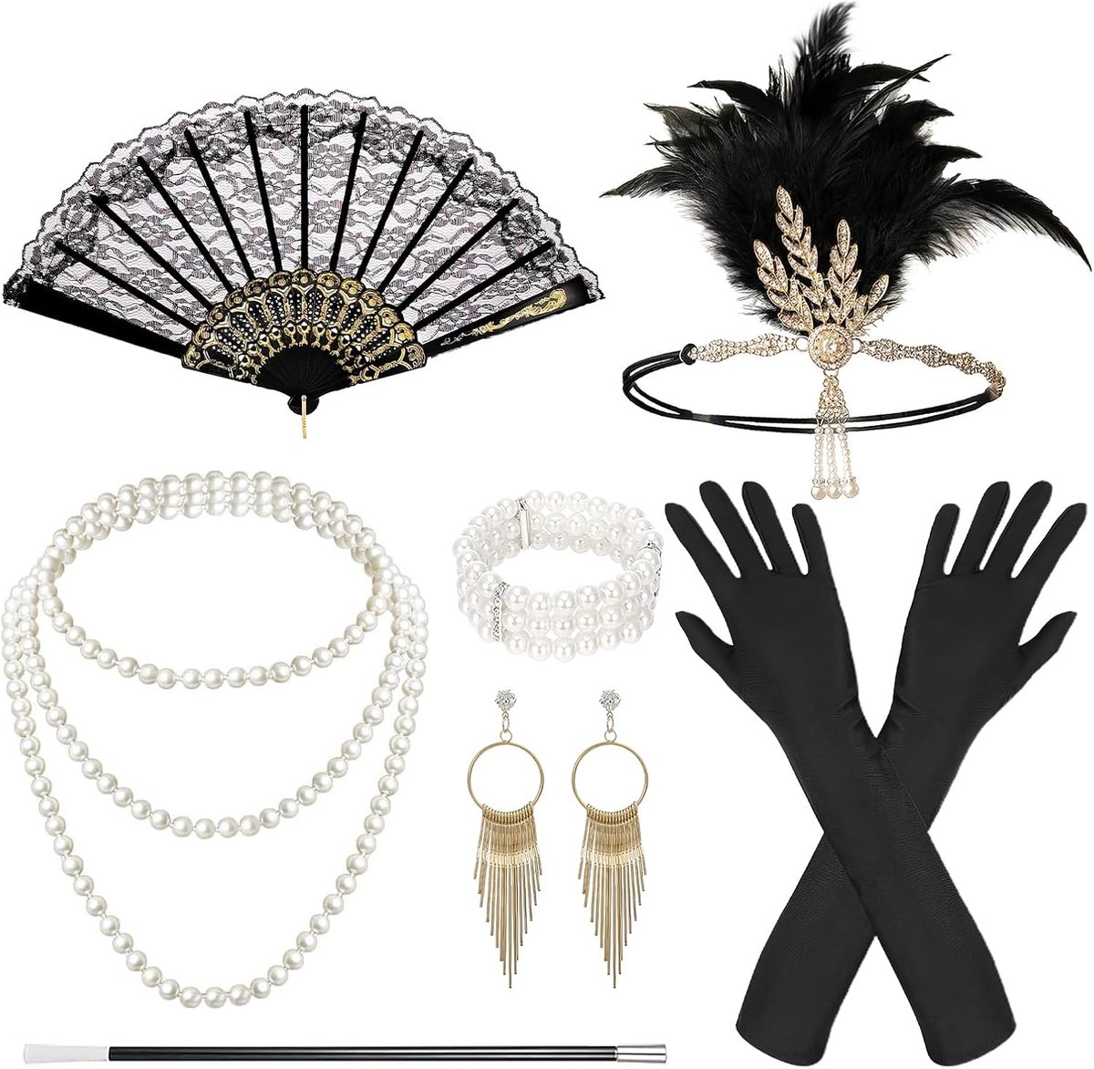 jaren 20 9-delig dameskostuum Great Gatsby met hoofddeksel voor de jaren 20-party, Halloween, maskerade