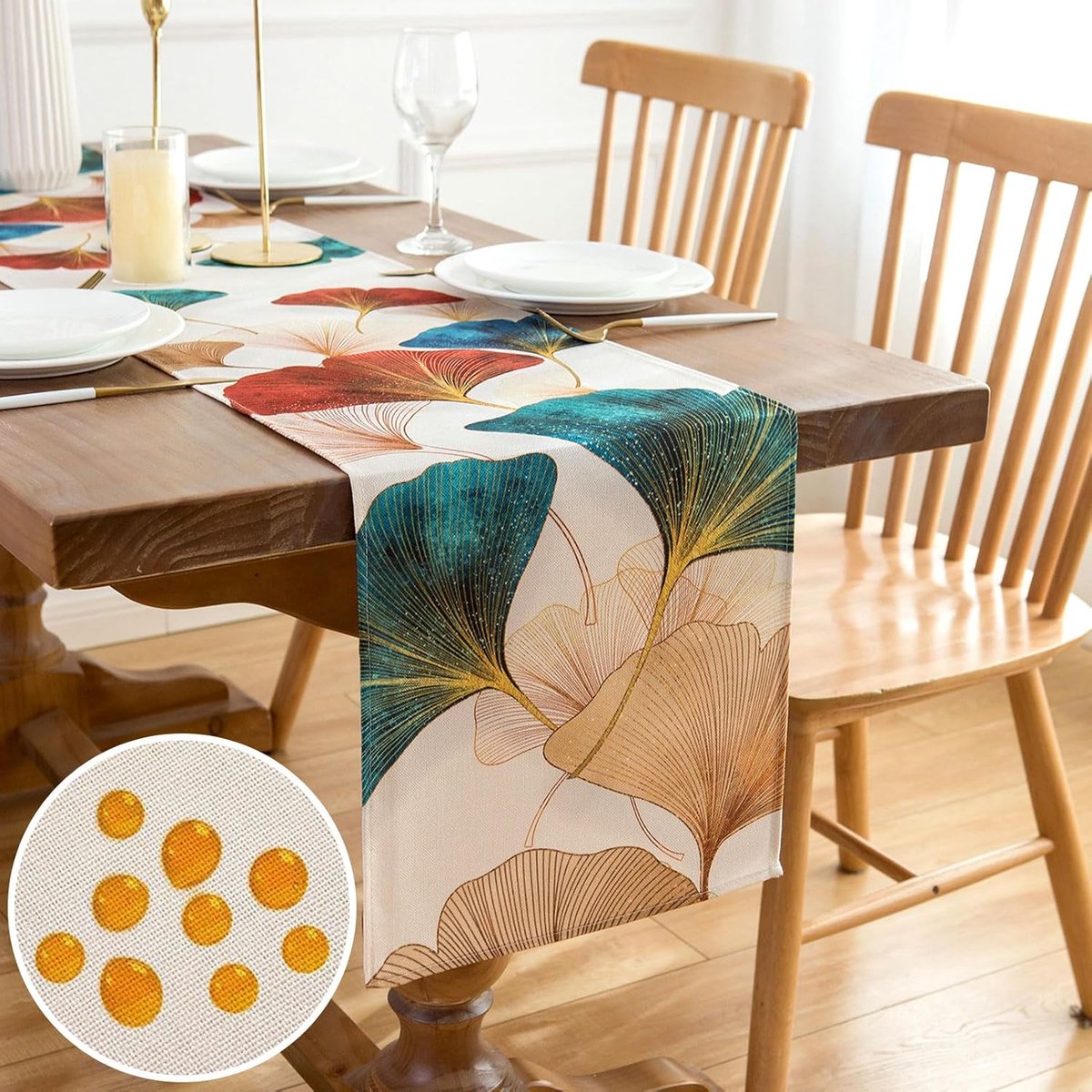 Tafelloper, lente, zomer, groen, tafelkleed, vintage, gouden bladeren, polyester, tafelloper, woonkamer, modern, tafelloper voor commode, festival, party, keuken, eettafel, decoratie, 33 x 183 cm