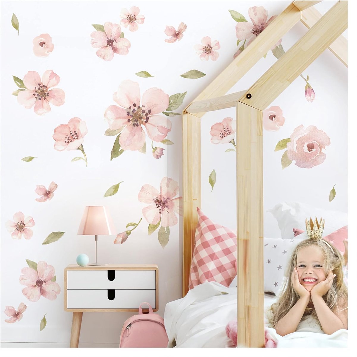 Deco Muursticker bloem muursticker voor kinderkamer meisjes muursticker planten roze sticker babykamer slaapkamer wanddecoratie DL5015-03