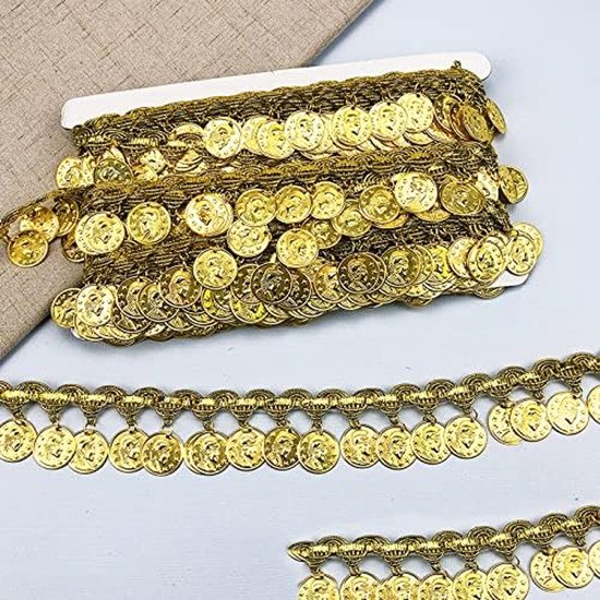 10 Yards Muntvorm Pailletten Kwastje Trim 1,57 Inch Breedte Franje Kant Dans Jurk Riem Ketting DIY Kleding Lint (Goud) — afbeelding 2