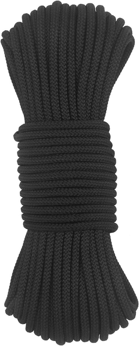 Outdoortouw, 6 mm, accessoiretouw, 6 m, 15 m, 30 m / 50 m, vluchttouw, multifunctioneel koord voor magneetvissen, lastenslepen, zeilboot-docklijnen, kamperen, wandelen, slepen, zwart/15 m