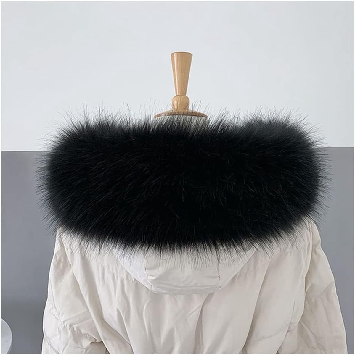 afneembare bontkraag, warme bontkraag, imitatiebont, vos, bontkraag, bontsjaal, pluizige kraag van imitatiebont voor capuchon, winterjas, 45 cm - 80 cm, zwart
