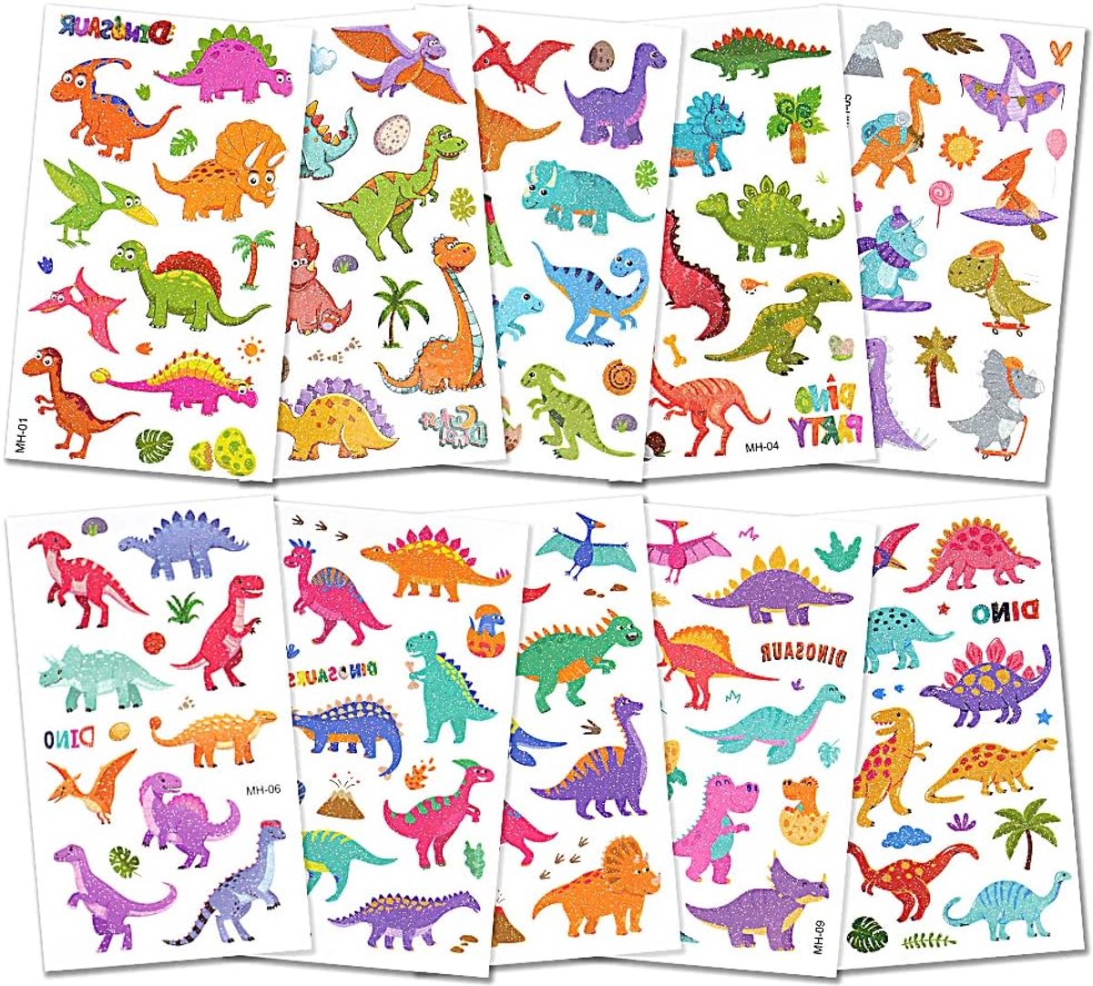Glittertattoo-Set Kinderen, 10 Vellen Dinosaurus Glittertattoos Meisjes, Waterdichte Kindertattoostickers Jongen, Tijdelijke Kindertatoeages Voor Feestdecoratie Geschenken Feestartikelen