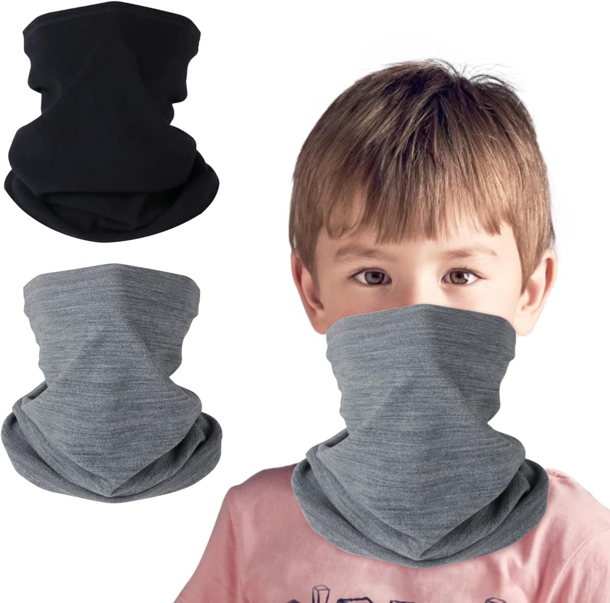 2 stuks colsjaal voor kinderen, fleece colsjaal, halswarmer, halswarmer, halsdoek, winddicht, skimasker, warm, voor outdoor, skiën, fietsen