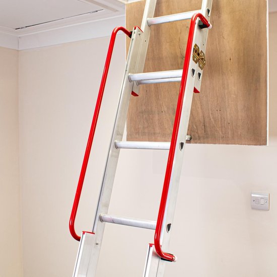 Aluminium Schuifladder - Schuifbare Zoldertrap met Leuning - D-vormige Sporten - Opbergstok - Vergrendelingen - Draagvermogen tot 150 kg (3-delige) — afbeelding 3