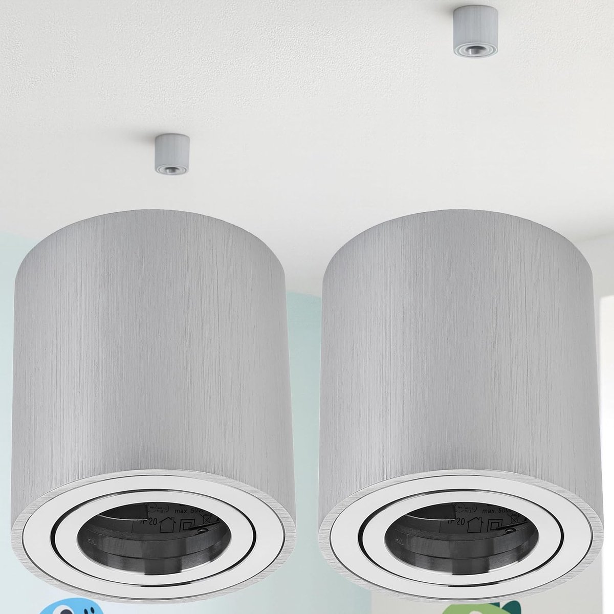 Led 2 x opbouwframe zilver GU10 opbouwspots rond plafondspots van aluminium plafondlamp opbouw, zwenkbare spots 230 V plafondlamp zwenkbaar opbouwlamp