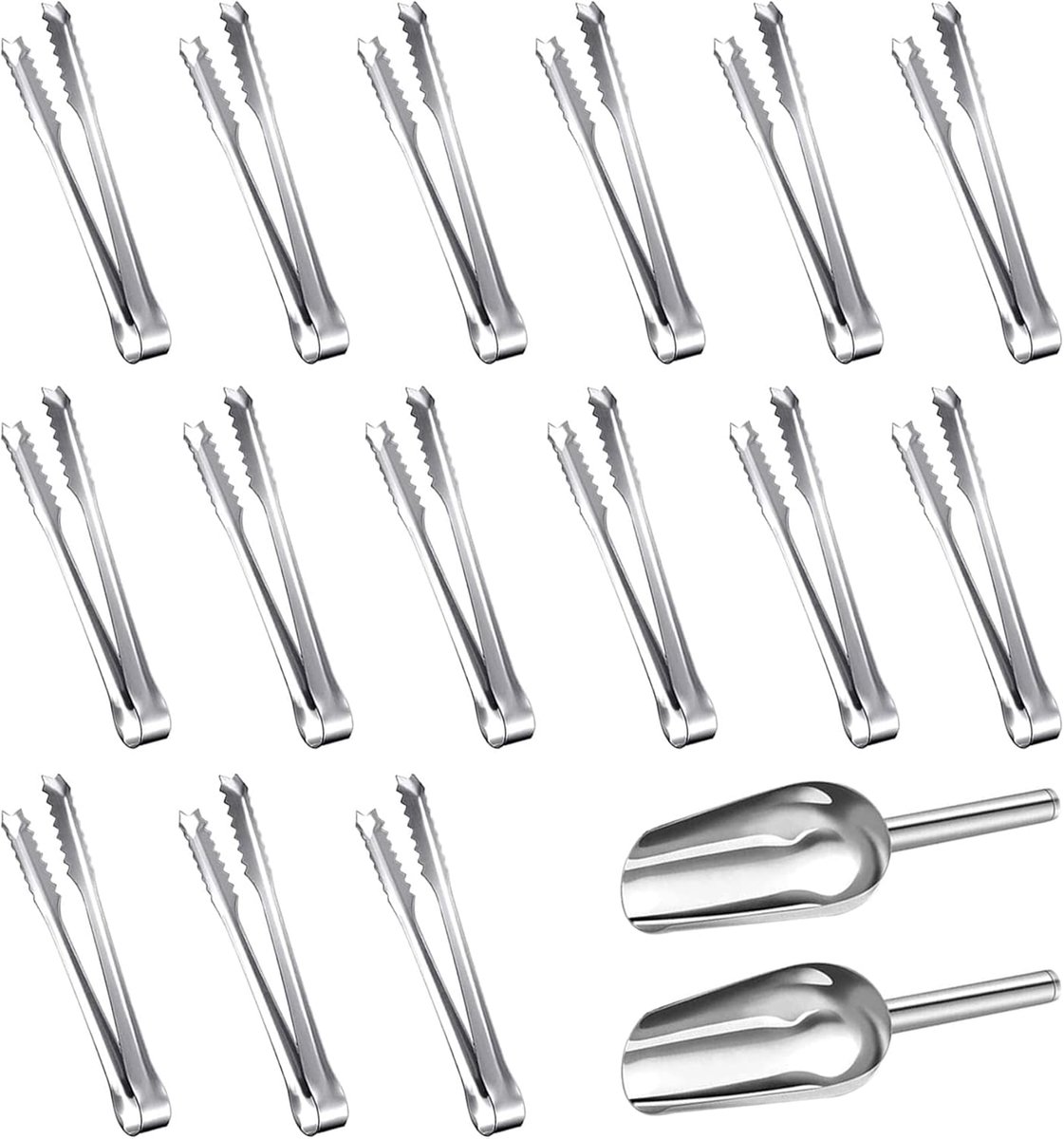 suikertang set, 15 stuks suikertang en 2 stuks ijsschep, ijsblokjestang, snoeptang, keukentang, gebaktang, voor bruiloft, party, candybar, buffet, barbecue