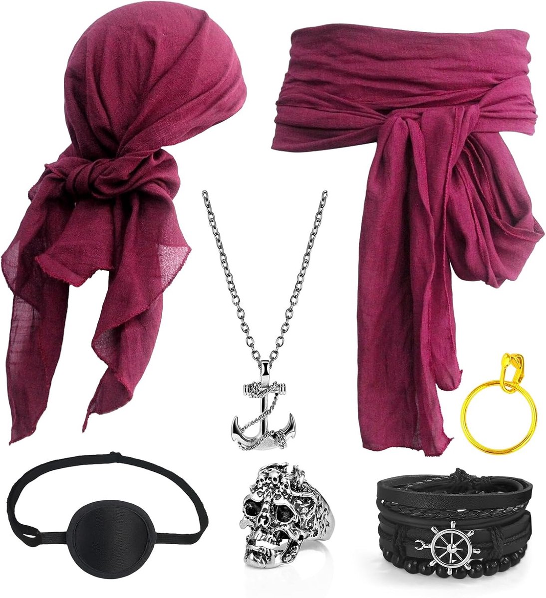 piratenkostuum piratenbandana taille piraten oogklep halsketting oorbellen ring armband piratenaccessoires voor Halloween carnaval cosplay