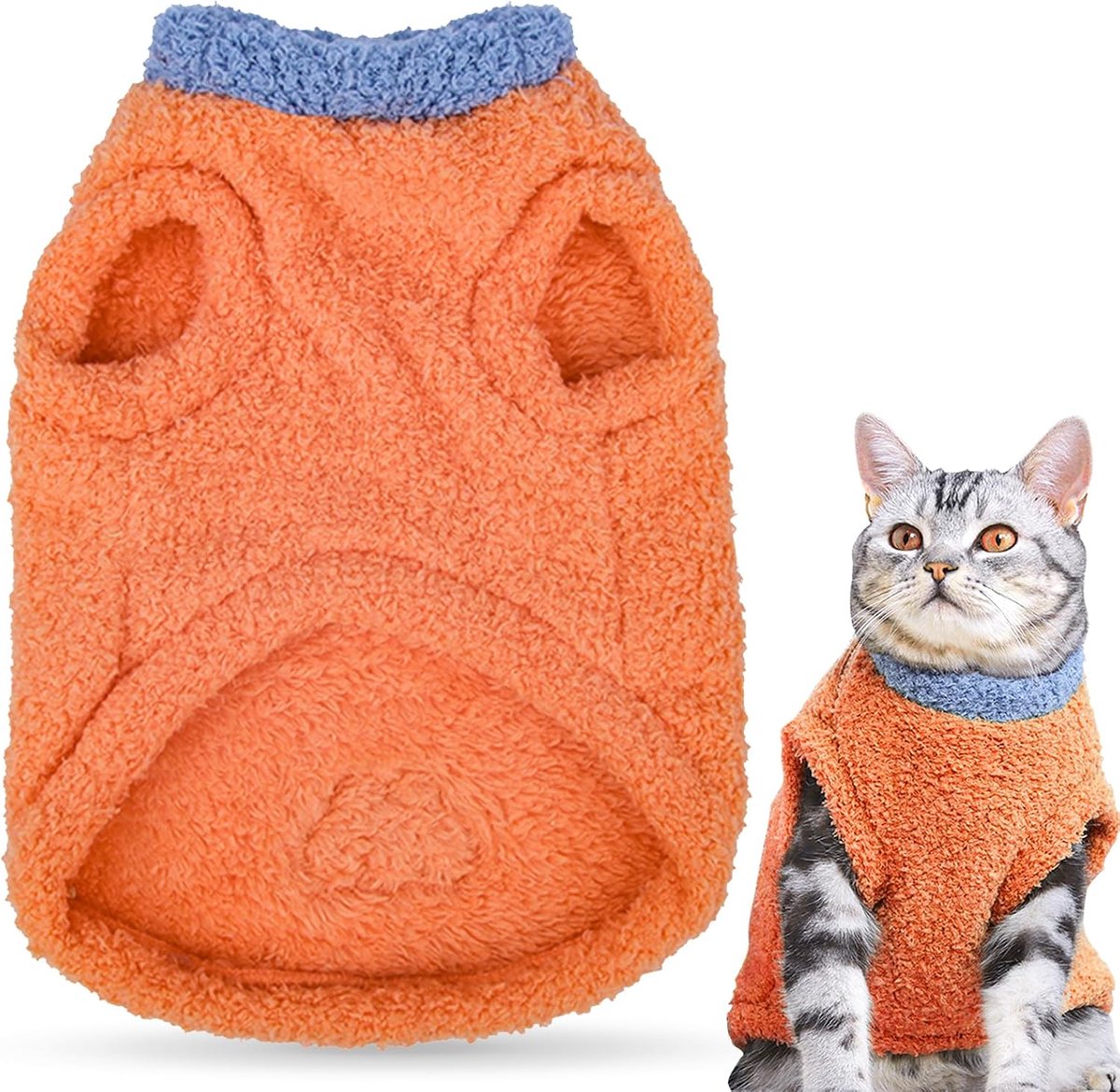 kattentrui, zachte en ademende warme winterjas, zachte puppytrui kleding met D-ring, mouwloos koud weer huisdierkleding voor kleine honden en katten herfstwinterkleding (oranje, M)
