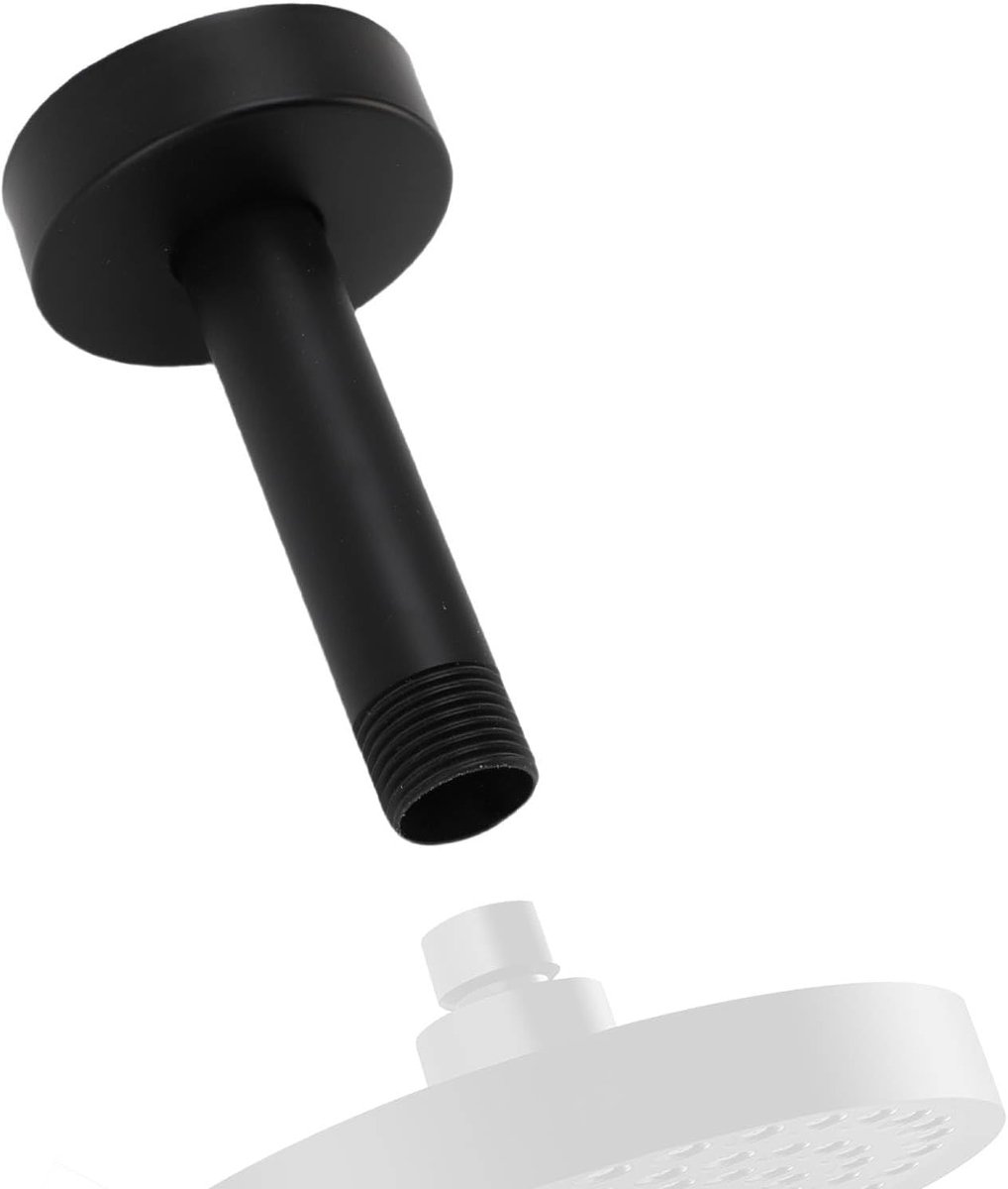 Douche-arm met flens, 7,6 cm (3 inch), G1/2, roestvrijstalen douchekop, plafondverlenging, verlengbuis voor thuis, hotel, zwart