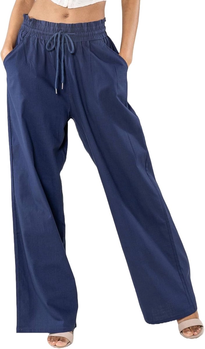 Carter A001 Zomerbroek voor dames, lichte wijde broek, katoenmix, stretch, elastische tailleband, luchtig en ademend, losse pasvorm, linnenlook